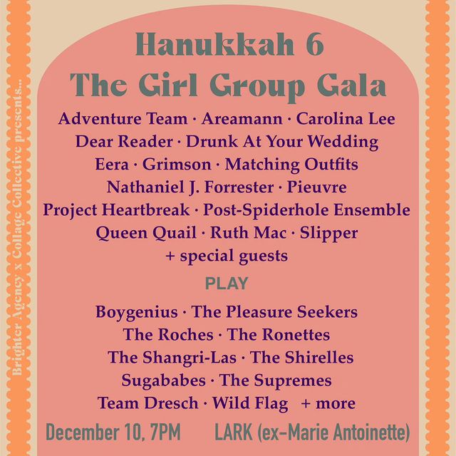 List of bands playing at Hanukkah 6, Dec 10, 2023 and those they are covering. 